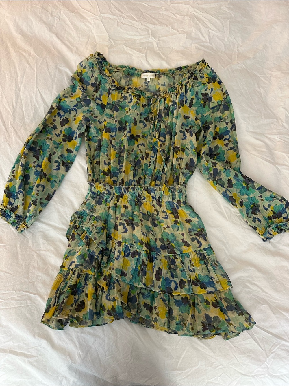 LoveShackFancy Floral Mini Dress Off The Shoulder Ruffled